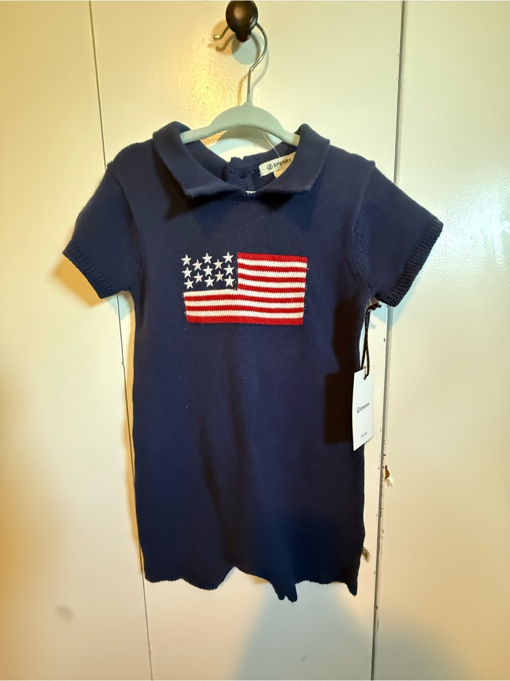 Sperry Navy Knit Polo Dress with American Flag Patch